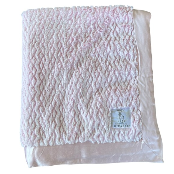 Little Giraffe Luxe Waves Pink Plush Baby Blanket Satin Trim 30 x 35.5 GUC - Picture 4 of 9